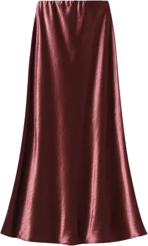 Women's Elegant Satin Skirt for Women - Pleated Flowing Tight Midi Skirt for Party