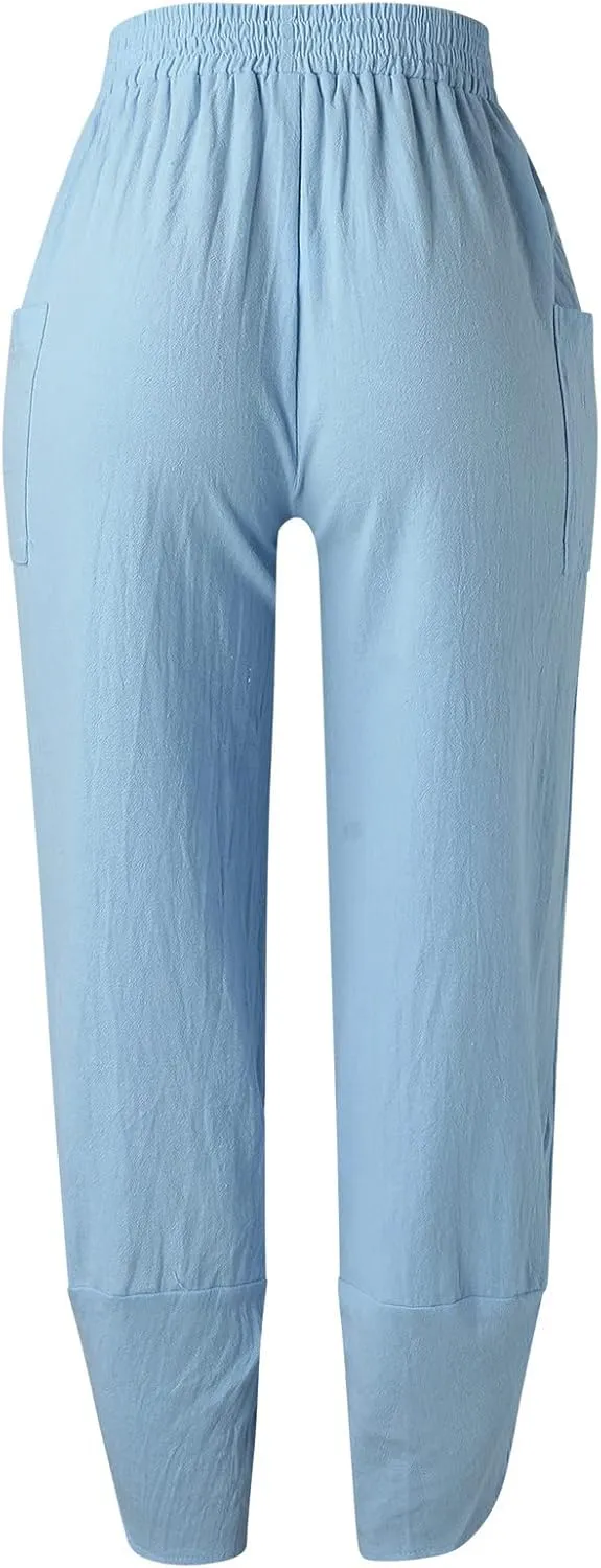 Womens Fashion Long Pant Elastic Waist High Waist Casual Trousers Womens Plus Size Casual Pants Suits for Wedding