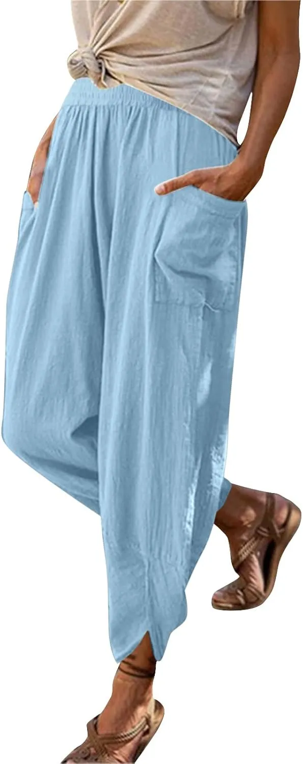 Womens Fashion Long Pant Elastic Waist High Waist Casual Trousers Womens Plus Size Casual Pants Suits for Wedding