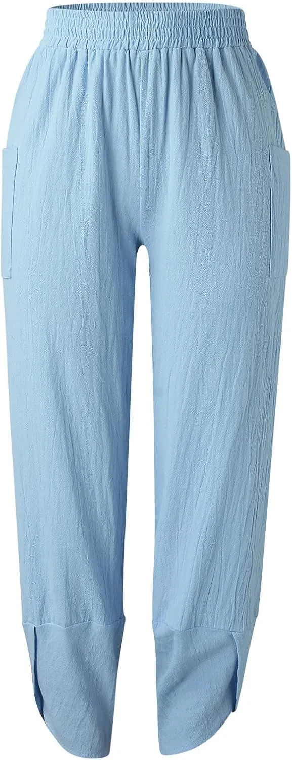 Womens Fashion Long Pant Elastic Waist High Waist Casual Trousers Womens Plus Size Casual Pants Suits for Wedding