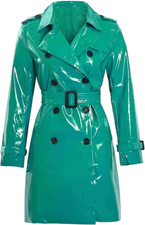 Womens Fashion Outdoor Wet Look Clothing Shiny | Raincoat PVC Leather Trench Coat