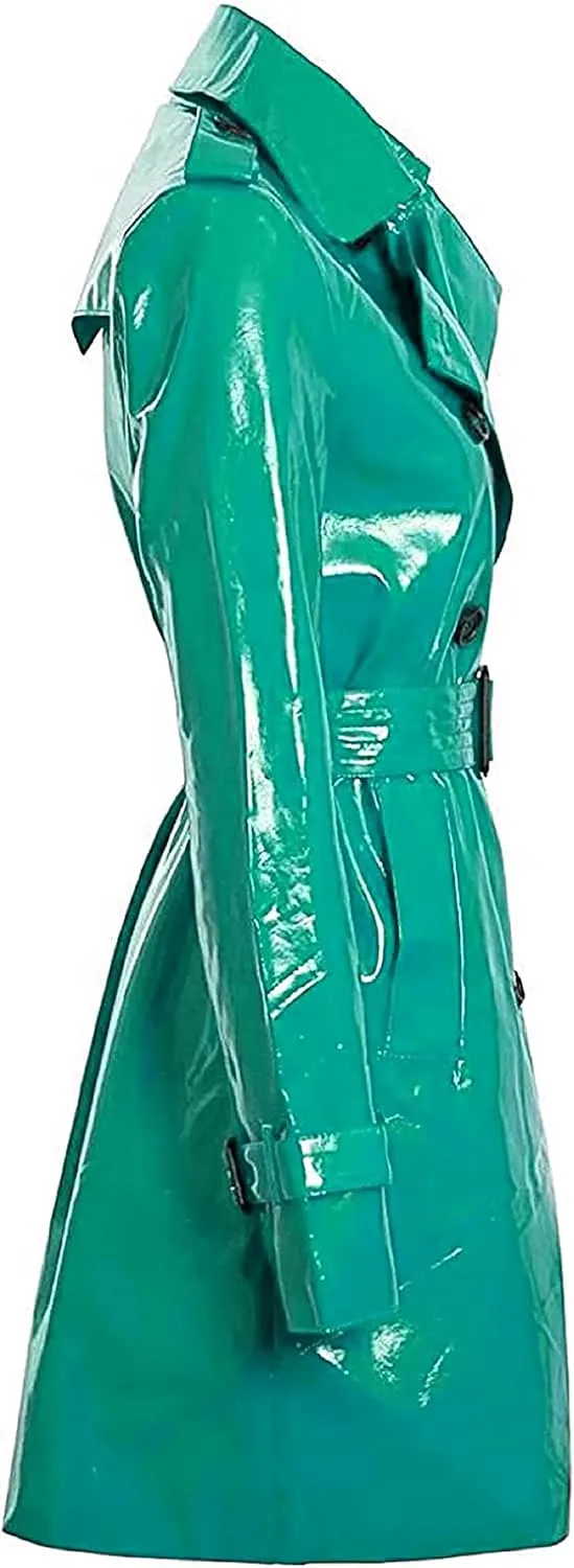 Womens Fashion Outdoor Wet Look Clothing Shiny | Raincoat PVC Leather Trench Coat