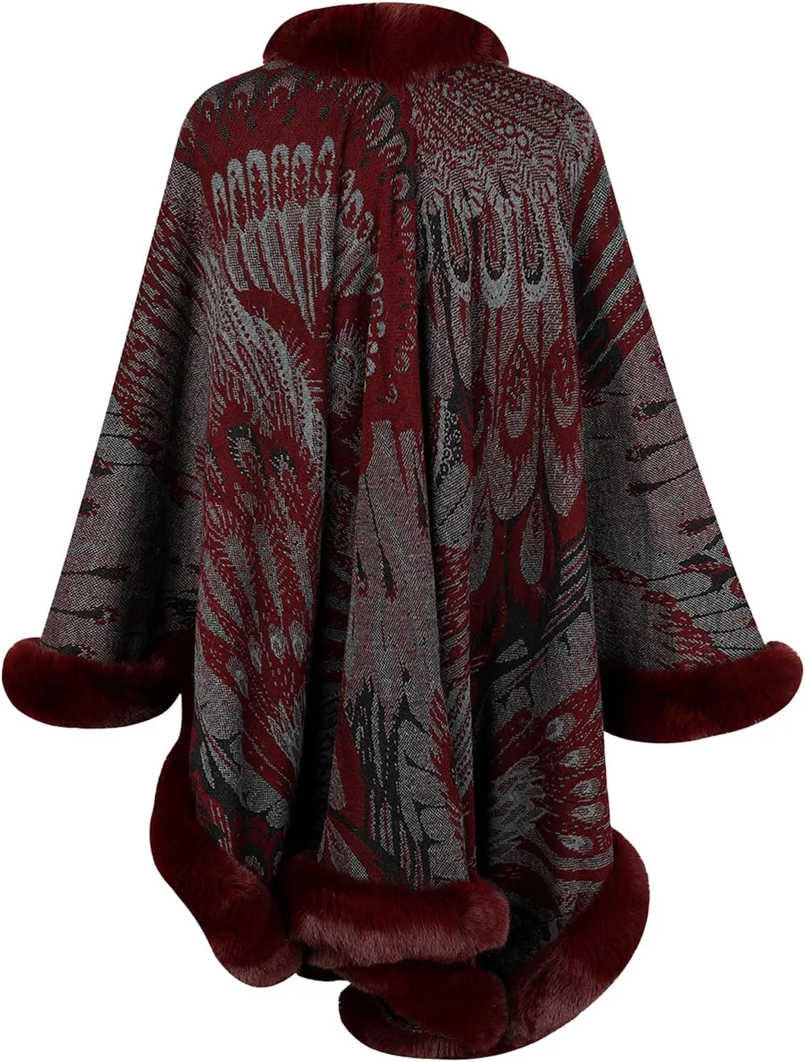 Womens Faux Fur Trim Coat Shawls Wrap Winter Vintage Open Front Cardigan Poncho Cape Cloak
