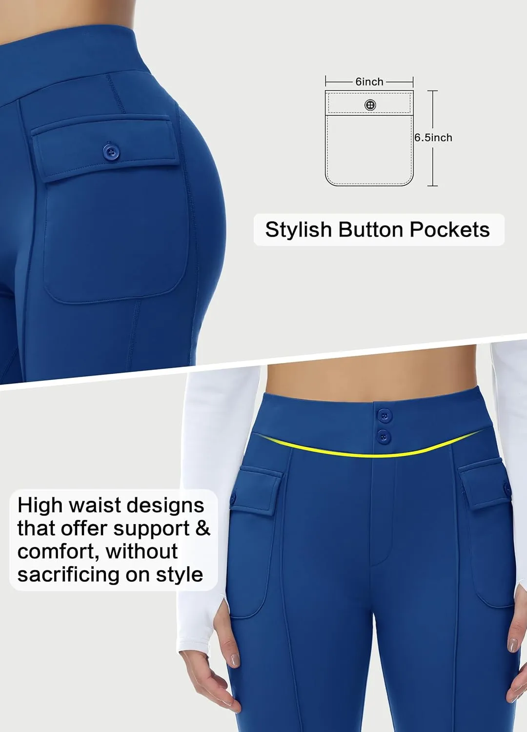 Women's Fleece Lined Pants Winter Warm Leggings Water Resistant Flare Bootcut Hiking Thermal Outdoor Cargo Pockets