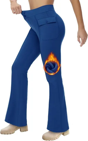 Women's Fleece Lined Pants Winter Warm Leggings Water Resistant Flare Bootcut Hiking Thermal Outdoor Cargo Pockets