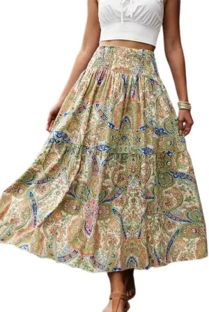 Women's Floral Boho Maxi Sun Skirt High Waist Flowy A Line Skirts Summer Casual Beach Vacation Mini Skirts