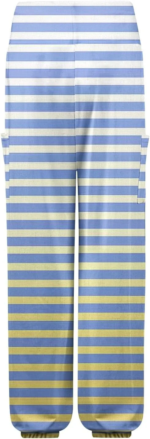 Women's Harem Pants, Hippie Palazzo Pants Boho Joggers High Waist Drawstring Trousers Flowy Clothes Pant with Pockets E0