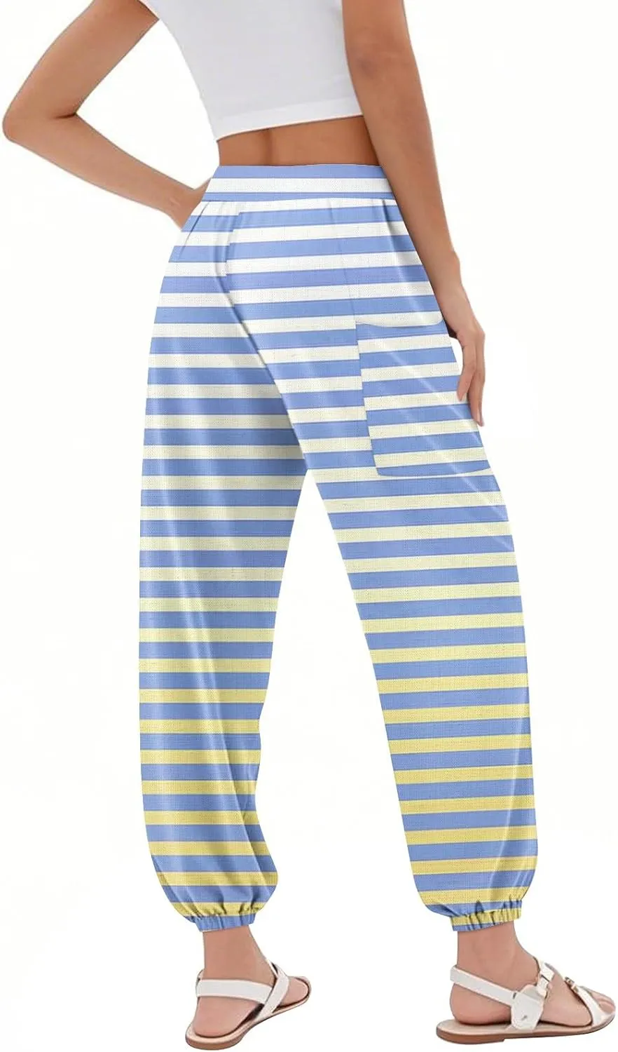 Women's Harem Pants, Hippie Palazzo Pants Boho Joggers High Waist Drawstring Trousers Flowy Clothes Pant with Pockets E0