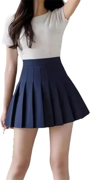 Women's High Waist A-Line Skater Skort Sporty School Uniform Pleated Mini Skirt with Shorts