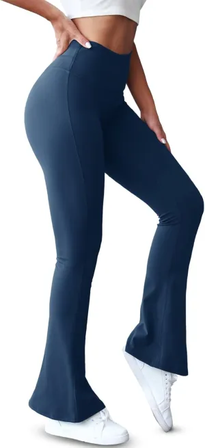 Womens High Waist Flare Yoga Leggings Scrunch Butt Lifting Bell Bottoms Bootcut Workout Pants with Pockets