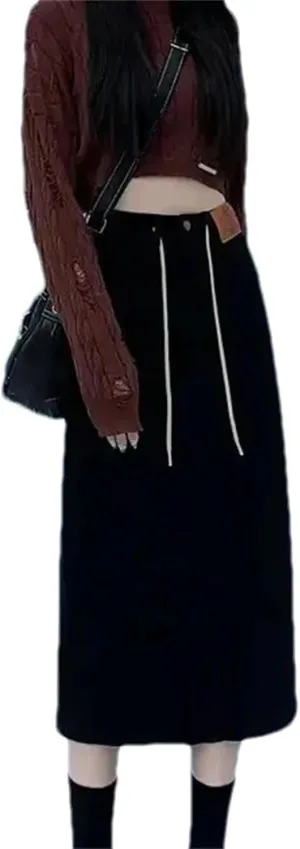 Women's High-Waisted Denim Skirt  Slimming Medium-Length A-Line Spring-Summer Half-Length Skirt