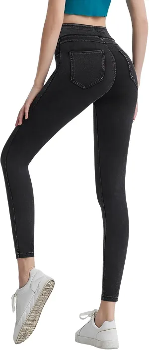 Women's Jean Printed Sweatpants High Waist Yoga Pants Tummy Control Workout Running Yoga Leggings for Women