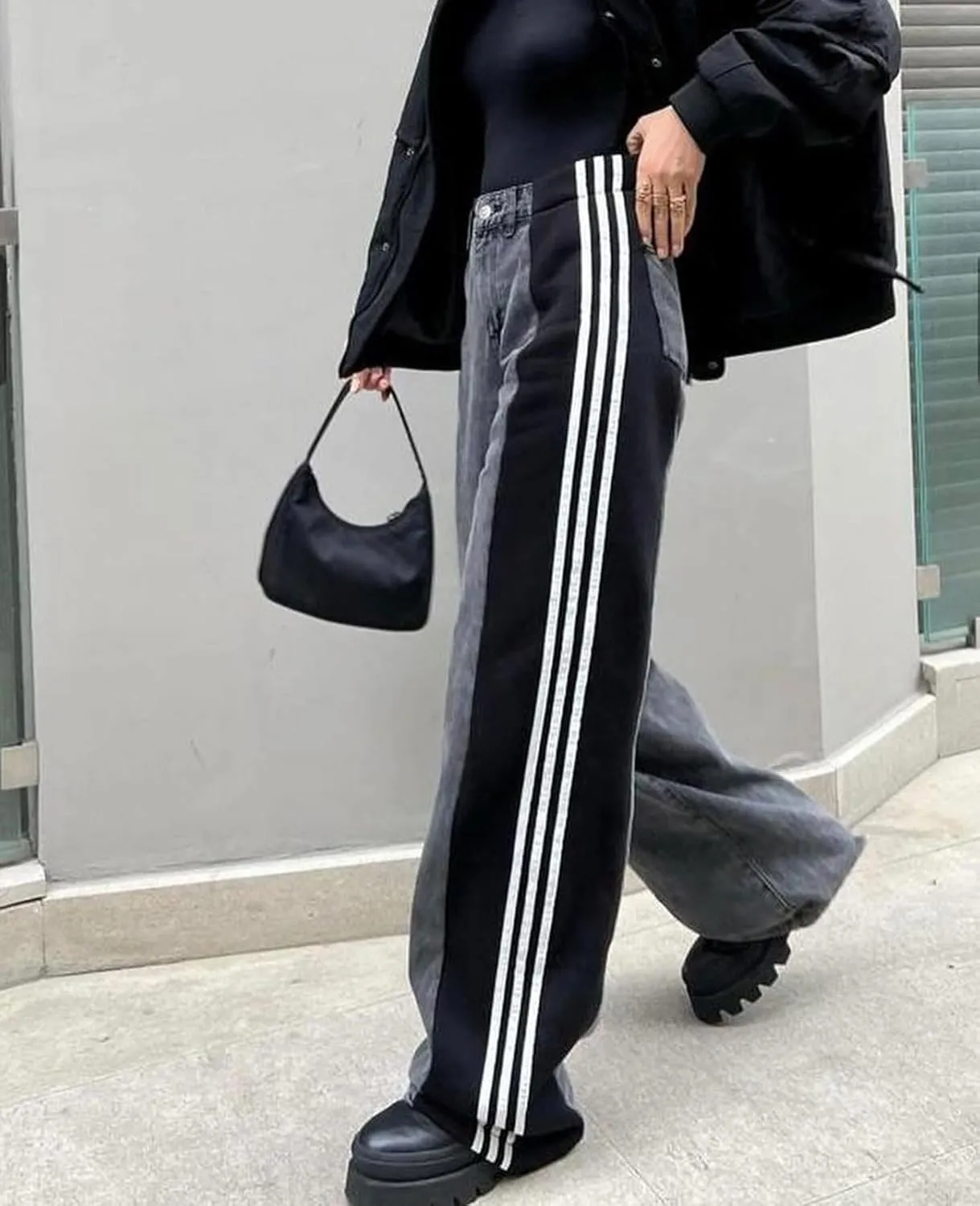 Womens Jeans High Waisted Wide Leg Striped Patchwork Color Block Stretchy Loose Straight Denim Pants