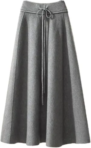 Women's Knitted Skirt Solid Color Stretch High Waist Tie Office A Line Pleated Midi Skirts