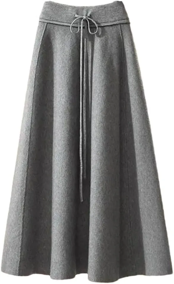 Women's Knitted Skirt Solid Color Stretch High Waist Tie Office A Line Pleated Midi Skirts