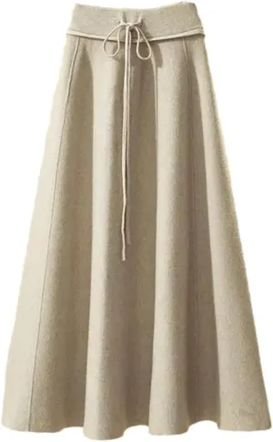 Women's Knitted Skirt Solid Color Stretch High Waist Tie Office A Line Pleated Midi Skirts