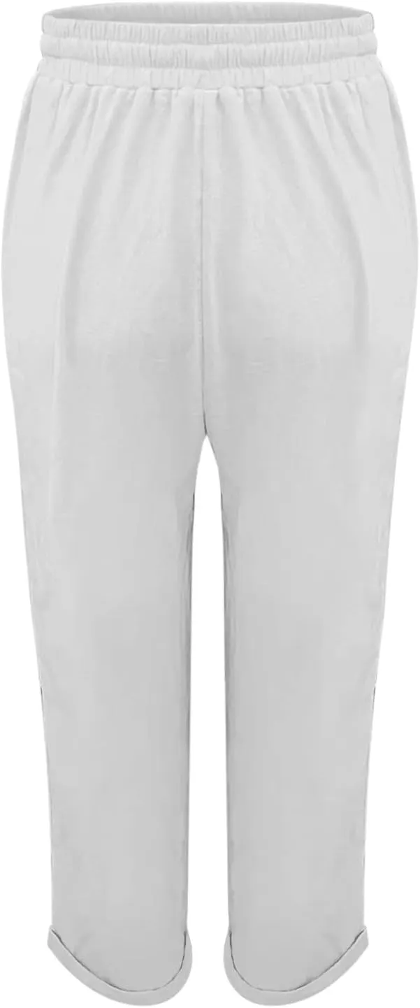 Womens Linen Pants High Waist Loose Fit Summer Straight Pants Drawstring Elastic Oversize Solid Color Casual Trouser
