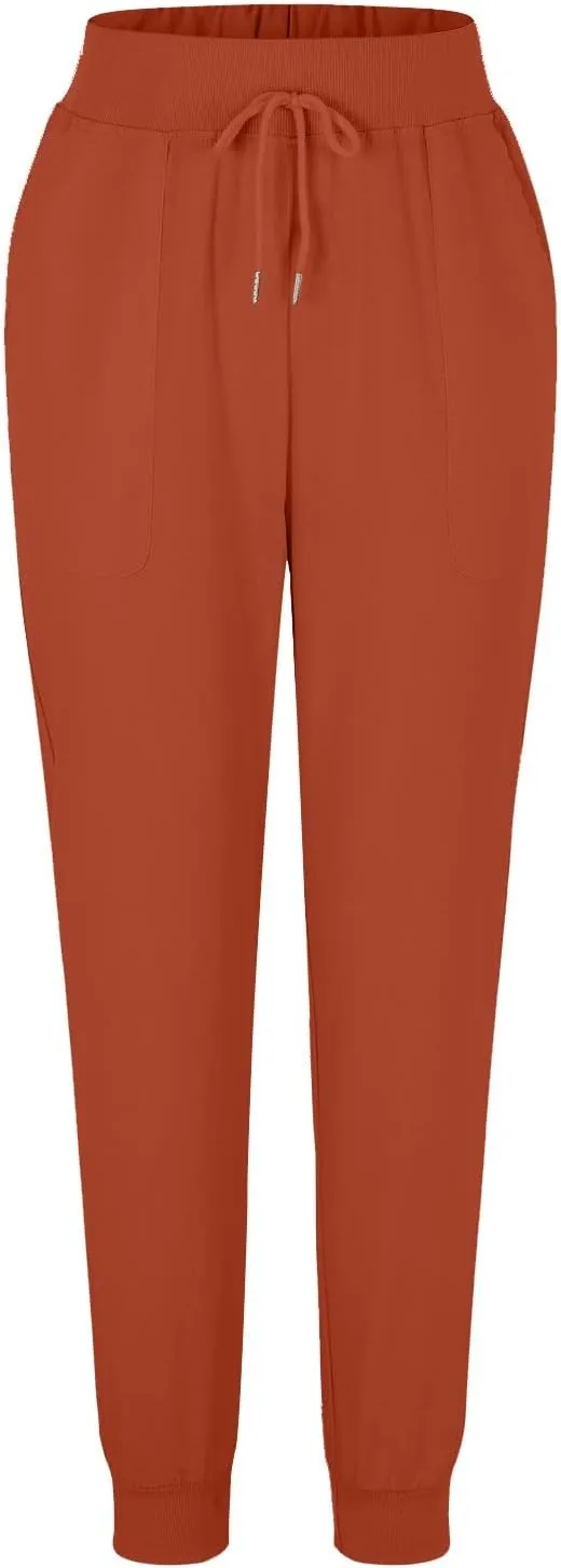 Womens Linen Pants Joggers Casual High Waisted Drawstring Trousers Lightweight Summer Beach Pants with Pockets