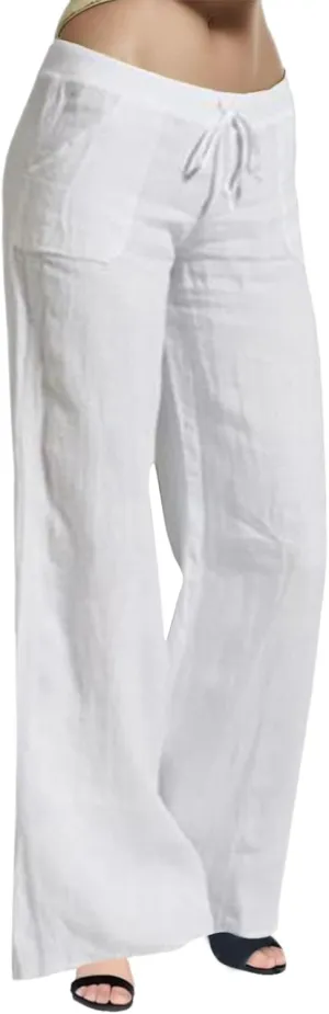 Womens Linen Pants Wide Leg Lounge Boho Beach Summer Trousers Elastic Waist Drawstring Loose Fit Palazzo Pants Pockets