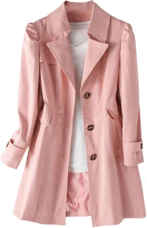Women's Long Rain Jacket Single Breasted Fall Work Casual Spring Long Sleeve Dressy Button Up Slim Fit Trench Coat