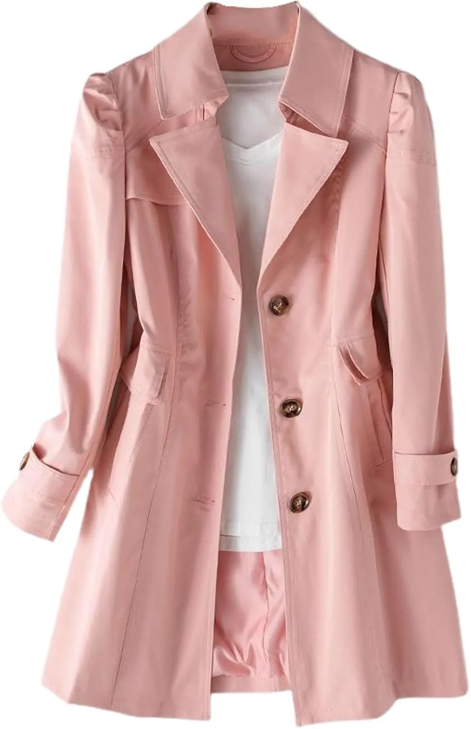 Women's Long Rain Jacket Single Breasted Fall Work Casual Spring Long Sleeve Dressy Button Up Slim Fit Trench Coat