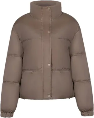 Women's Long Sleeve Solid Zipper Parkas Coat Vintage High Collar Button Cotton-Padded Jacket