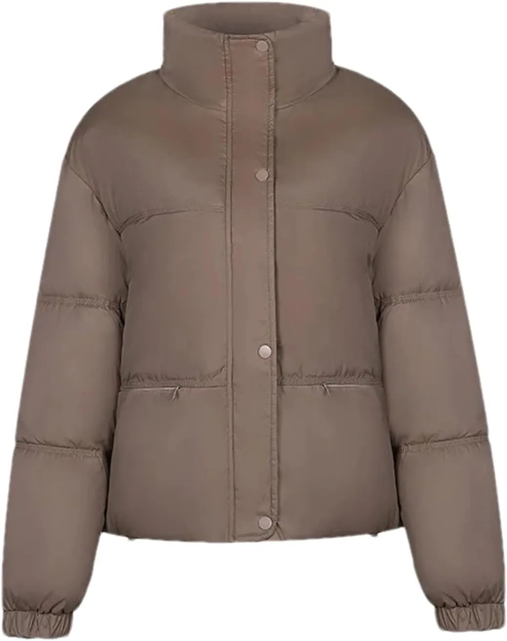 Women's Long Sleeve Solid Zipper Parkas Coat Vintage High Collar Button Cotton-Padded Jacket