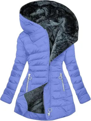 Women's Long Warm Thickened Winter Coat Offer Sherpa Lined Down Jacket Winter Cotton Padded Jacket Waterproof Fleece Coats Outdoor Women's Jacket(Blue,XX-Large)