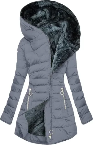 Women's Long Warm Thickened Winter Coat Offer Sherpa Lined Down Jacket Winter Cotton Padded Jacket Waterproof Fleece Coats Outdoor Women's Jacket(Grey,5X-Large)