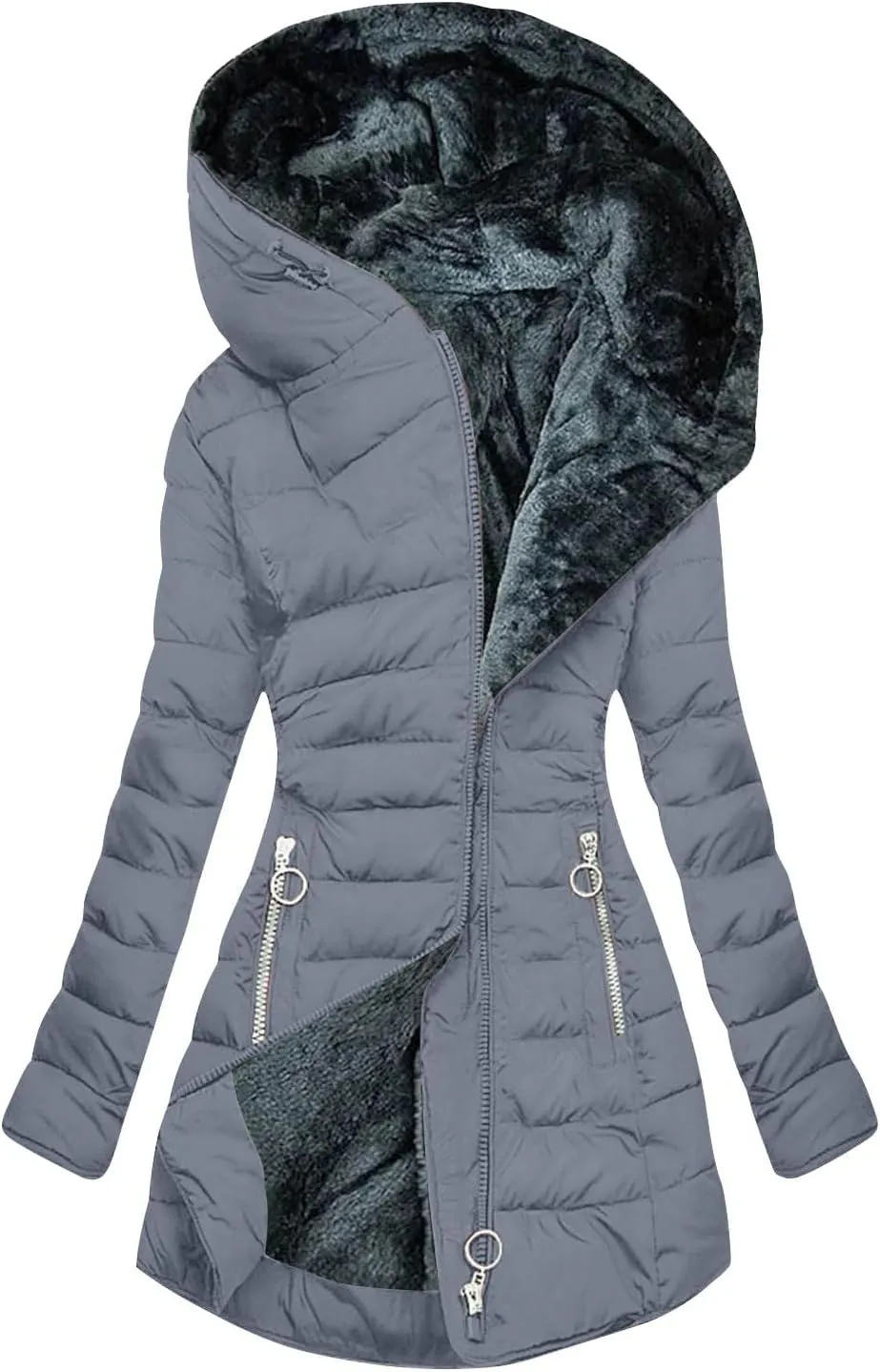 Women's Long Warm Thickened Winter Coat Offer Sherpa Lined Down Jacket Winter Cotton Padded Jacket Waterproof Fleece Coats Outdoor Women's Jacket(Grey,5X-Large)