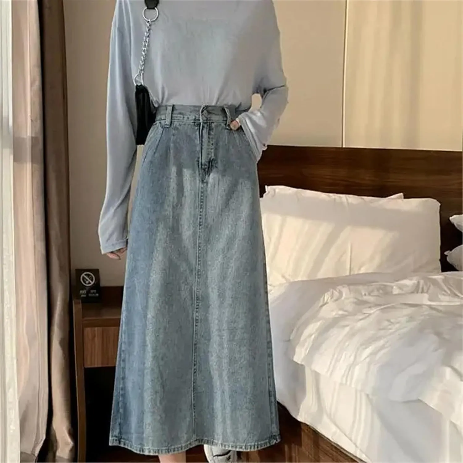 Women's Loose-Fit Denim Skirt  High-Waisted Medium-Length A-Line for Spring Summer Skirts