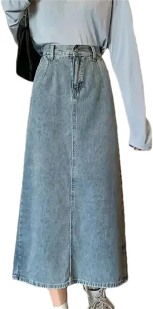 Women's Loose-Fit Denim Skirt  High-Waisted Medium-Length A-Line for Spring Summer Skirts