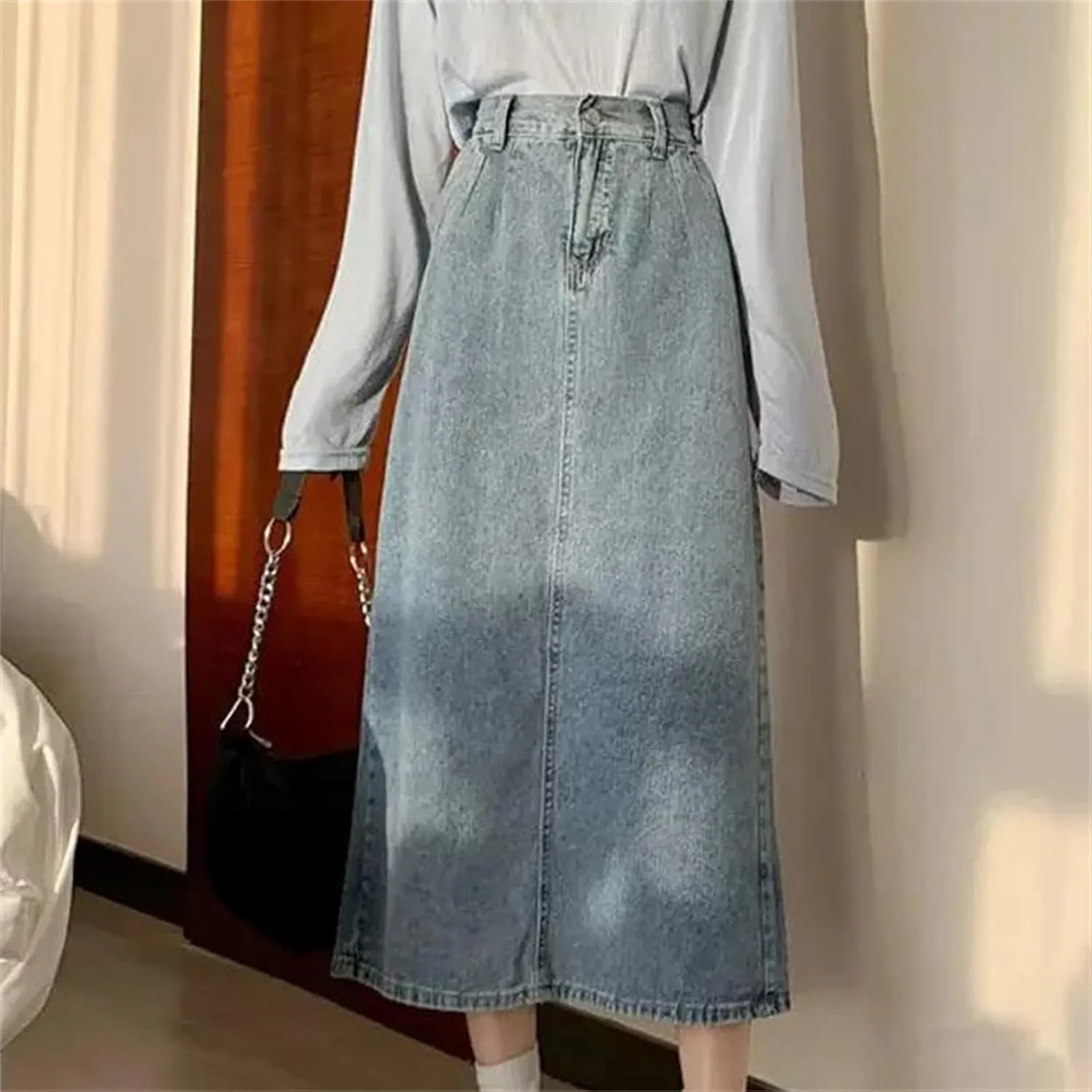 Women's Loose-Fit Denim Skirt  High-Waisted Medium-Length A-Line for Spring Summer Skirts