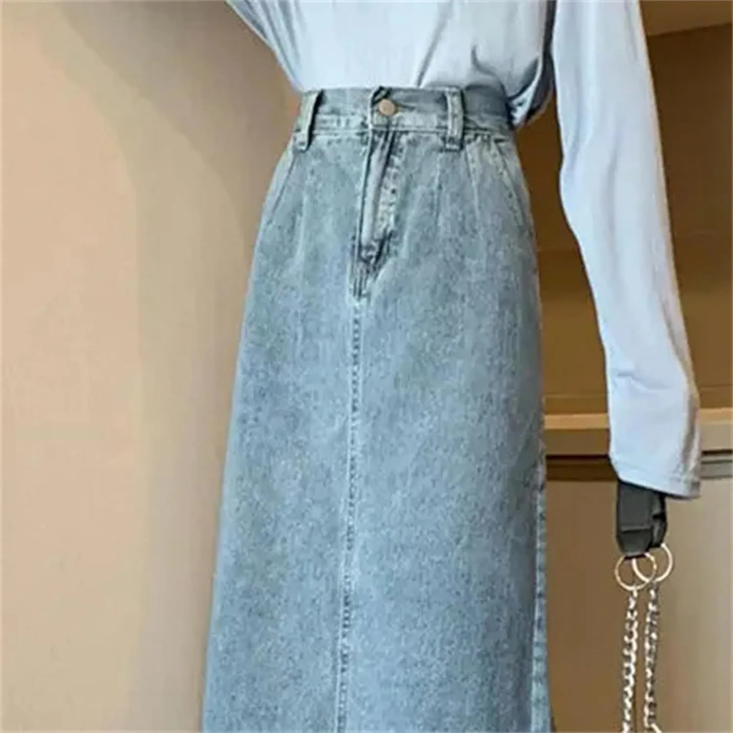 Women's Loose-Fit Denim Skirt  High-Waisted Medium-Length A-Line for Spring Summer Skirts
