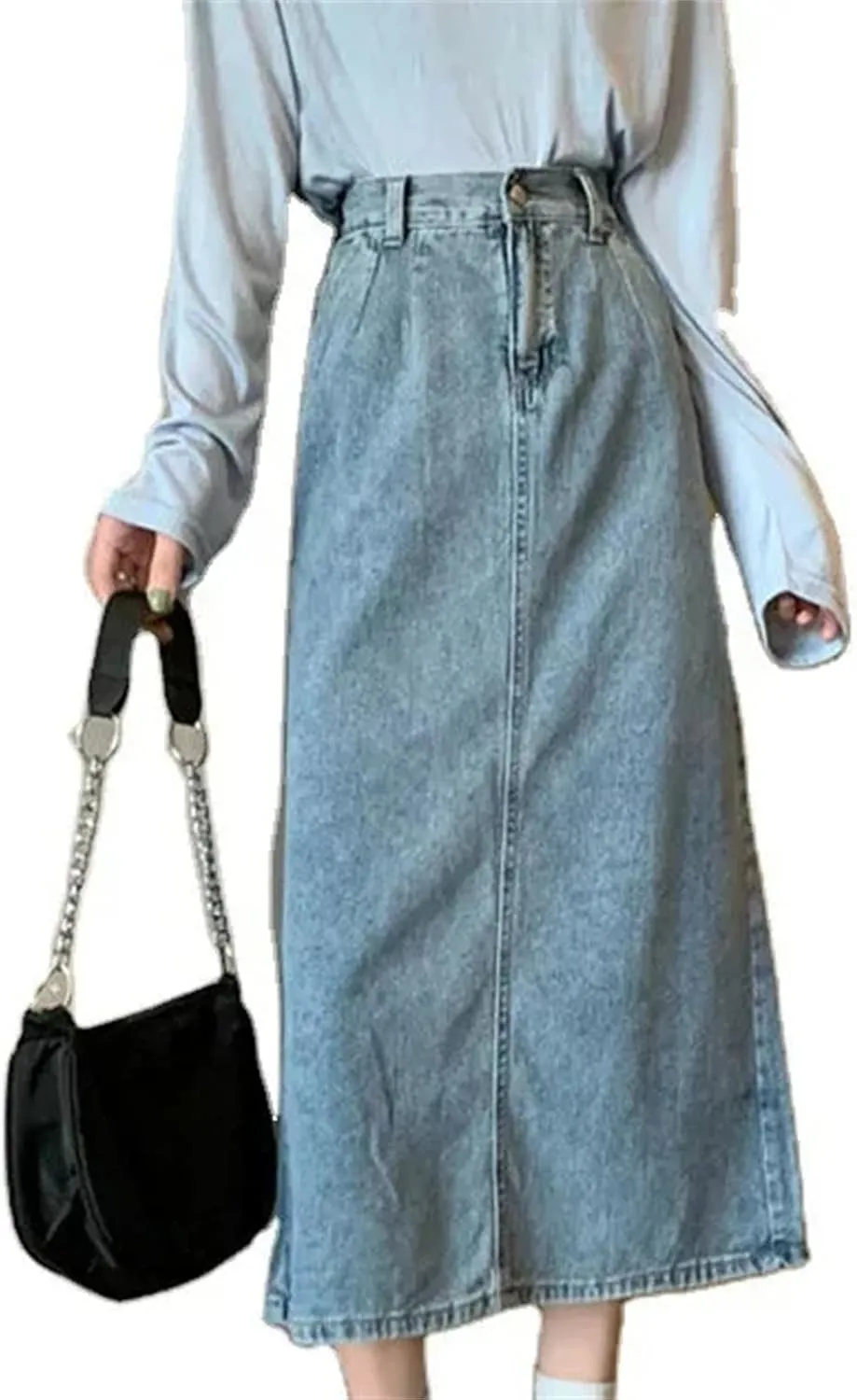 Women's Loose-Fit Denim Skirt  High-Waisted Medium-Length A-Line for Spring Summer Skirts