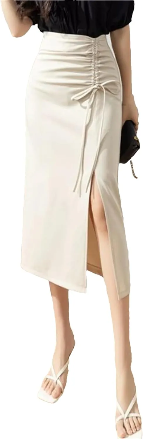Women's Midi Skirt Side Slit High Waist Skirt Spring Korean Style Casual Skirt