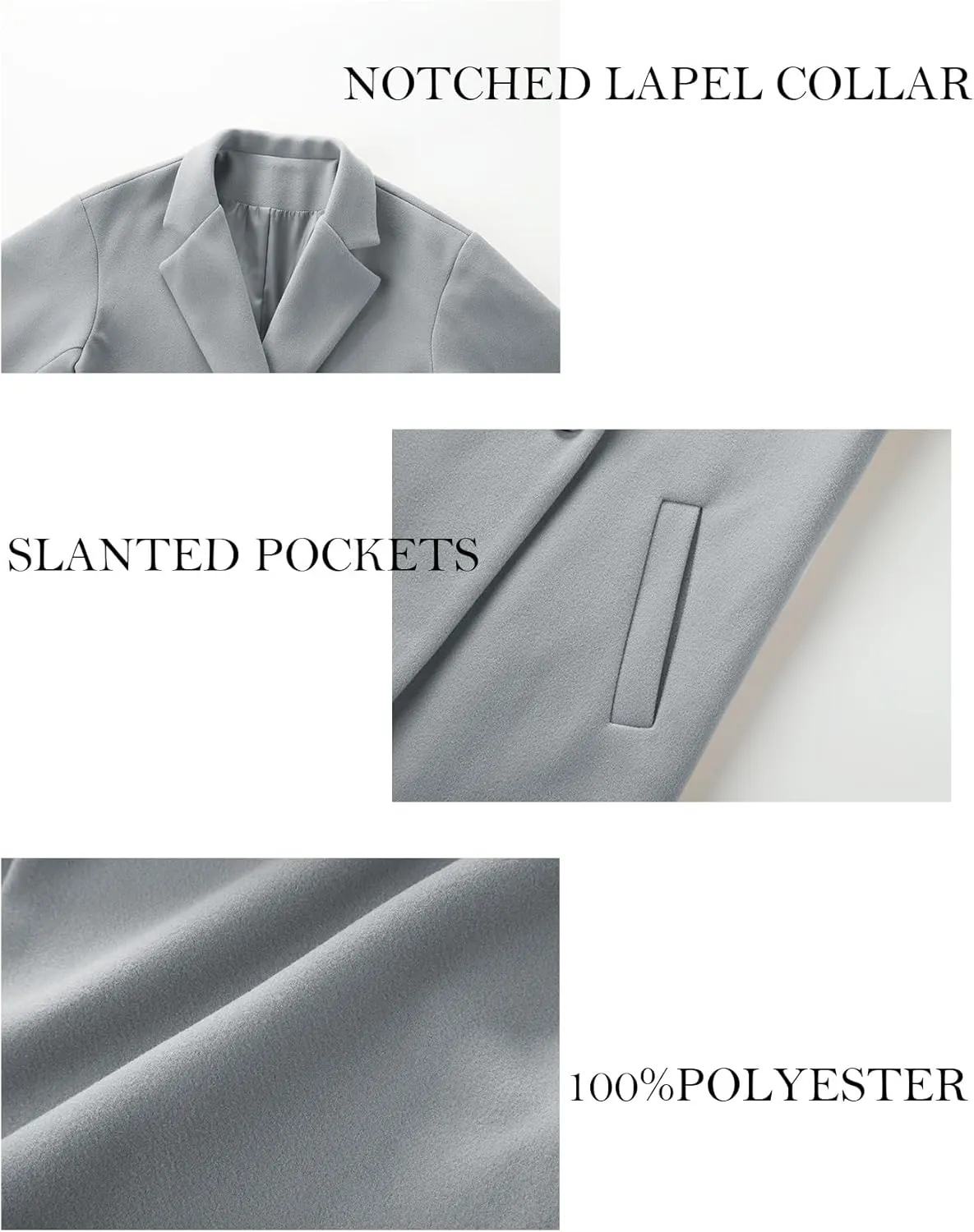 Women's Notch Lapel Double Breasted Pea Coat Mid Long Fall Winter Trench Overcoat