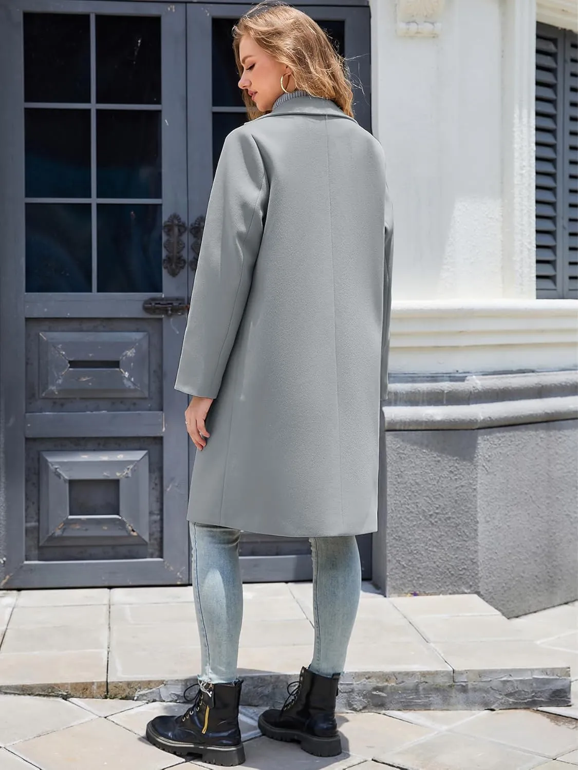Women's Notch Lapel Double Breasted Pea Coat Mid Long Fall Winter Trench Overcoat
