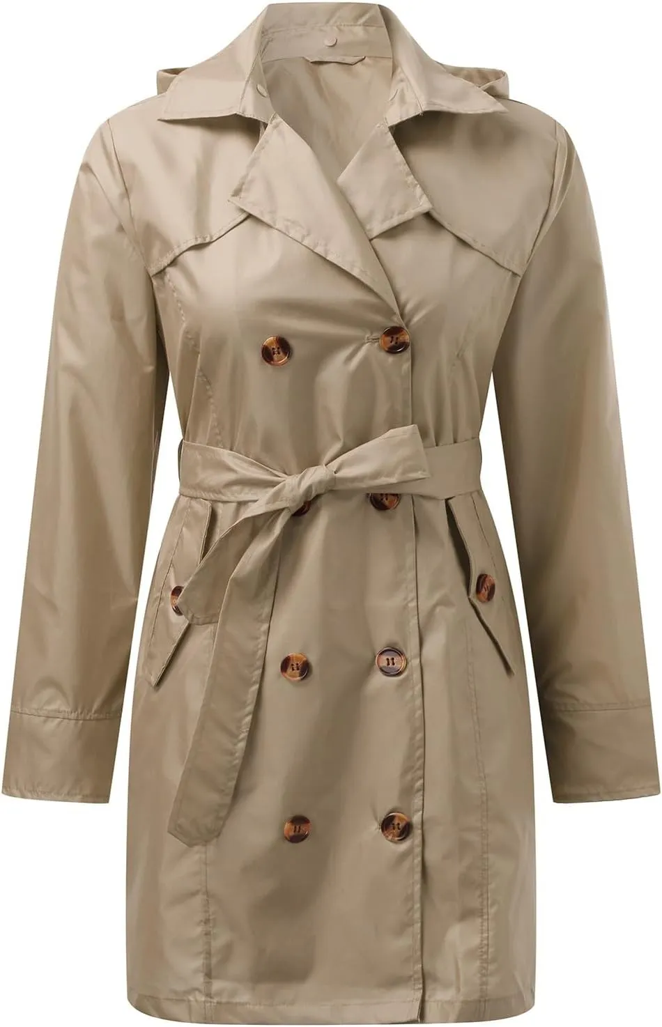Womens Packable Rain Jacket with Hood Waterproof Long Trench Coats Hooded Raincoat Lightweight Rain Coat Outdoor Windbreaker