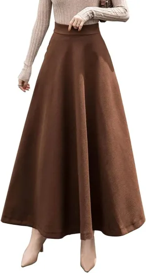 Women's Plaid Wool Skirt Vintage High Waist A-line Long Skirt Fall/Winter Midi Skirt