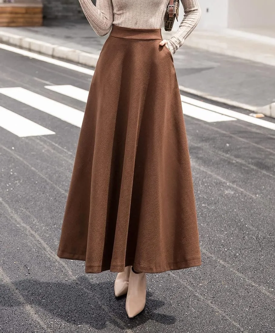 Women's Plaid Wool Skirt Vintage High Waist A-line Long Skirt Fall/Winter Midi Skirt
