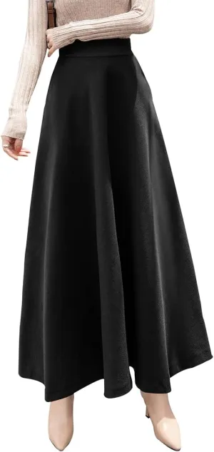 Women's Plaid Wool Skirt Vintage High Waist A-line Long Skirt Fall/Winter Midi Skirt