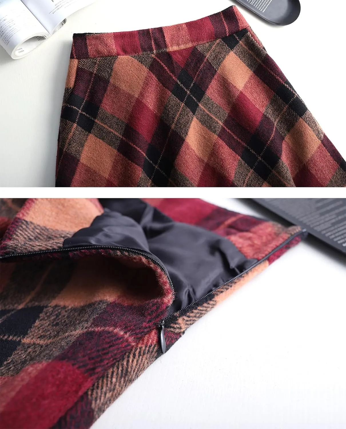 Women's Plaid Wool Skirt Vintage High Waist A-line Long Skirt Fall/Winter Midi Skirt
