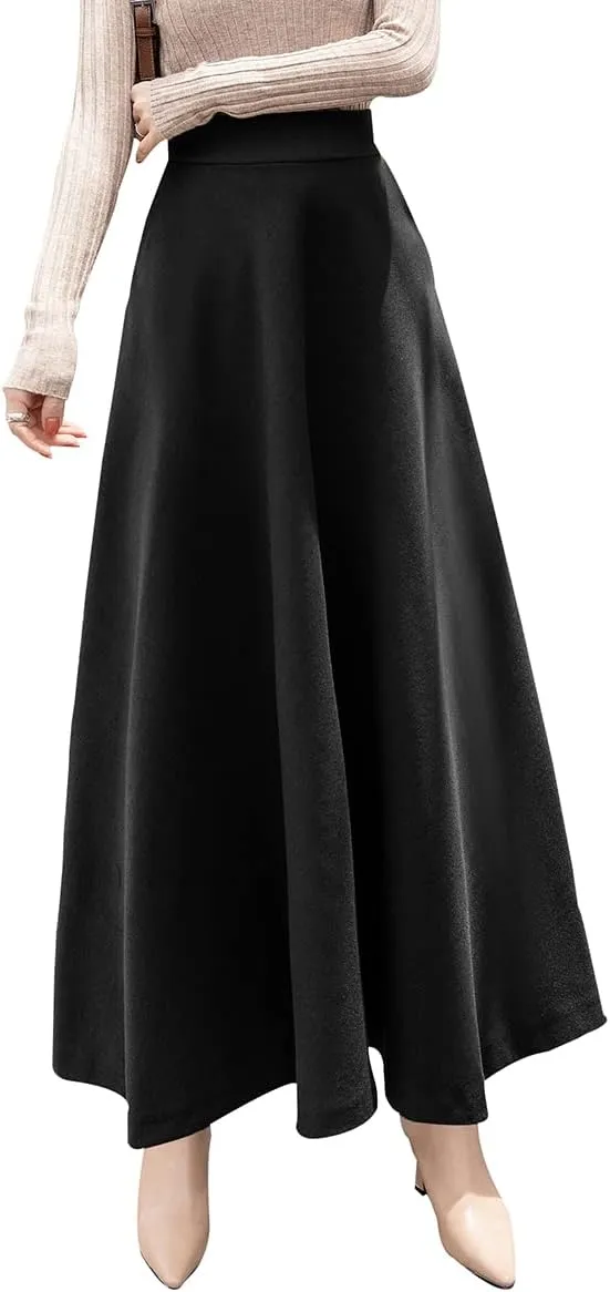 Women's Plaid Wool Skirt Vintage High Waist A-line Long Skirt Fall/Winter Midi Skirt