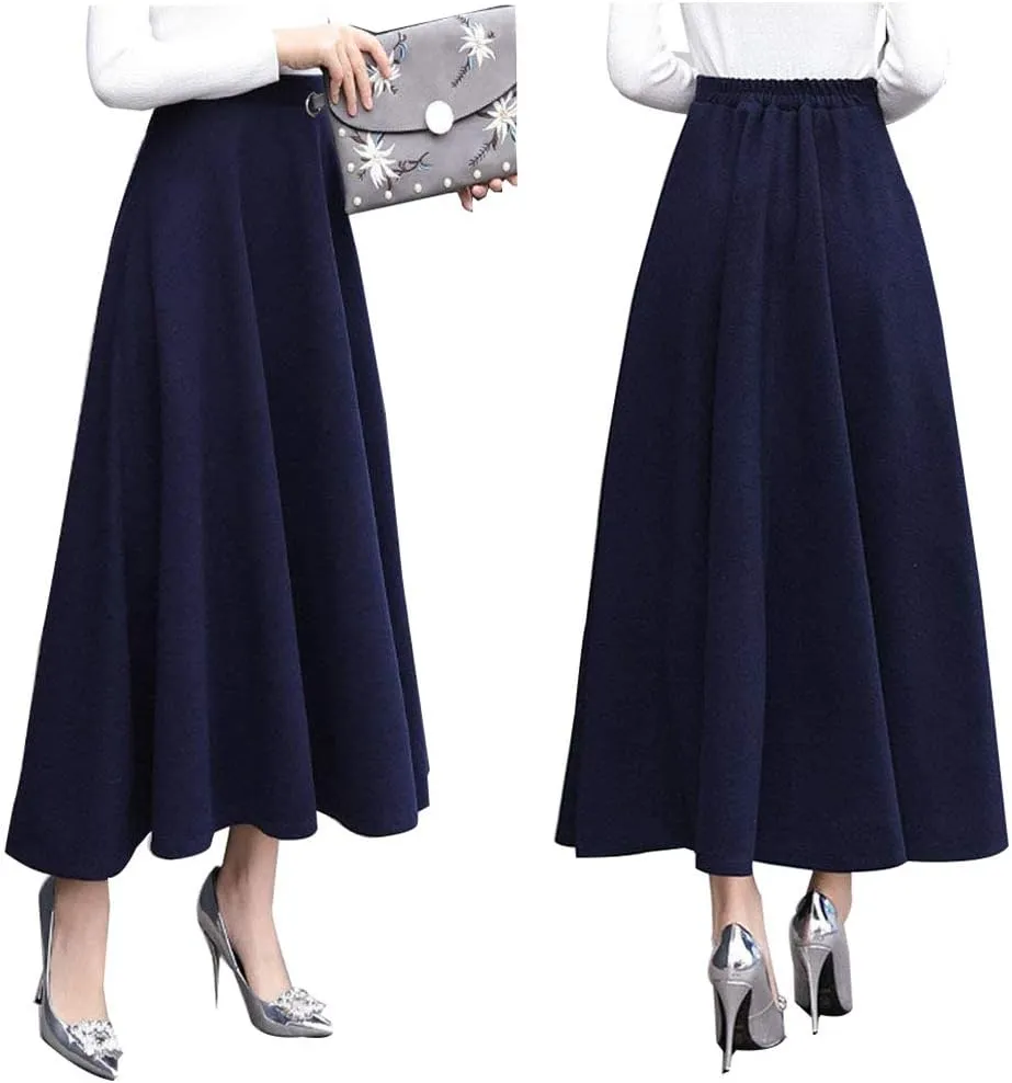 Women's Plaid Wool Skirt Vintage High Waist A-line Long Skirt Fall/Winter Midi Skirt