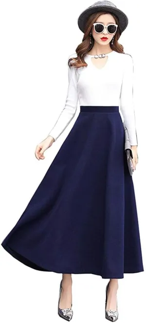 Women's Plaid Wool Skirt Vintage High Waist A-line Long Skirt Fall/Winter Midi Skirt