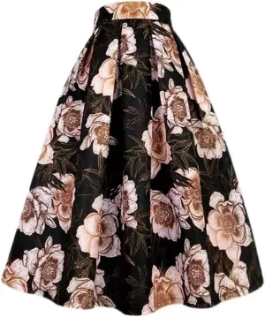 Women's Printed High Waist Skirt Long Pleated Midi Skirt Midi Skater Slim Fit Skirt