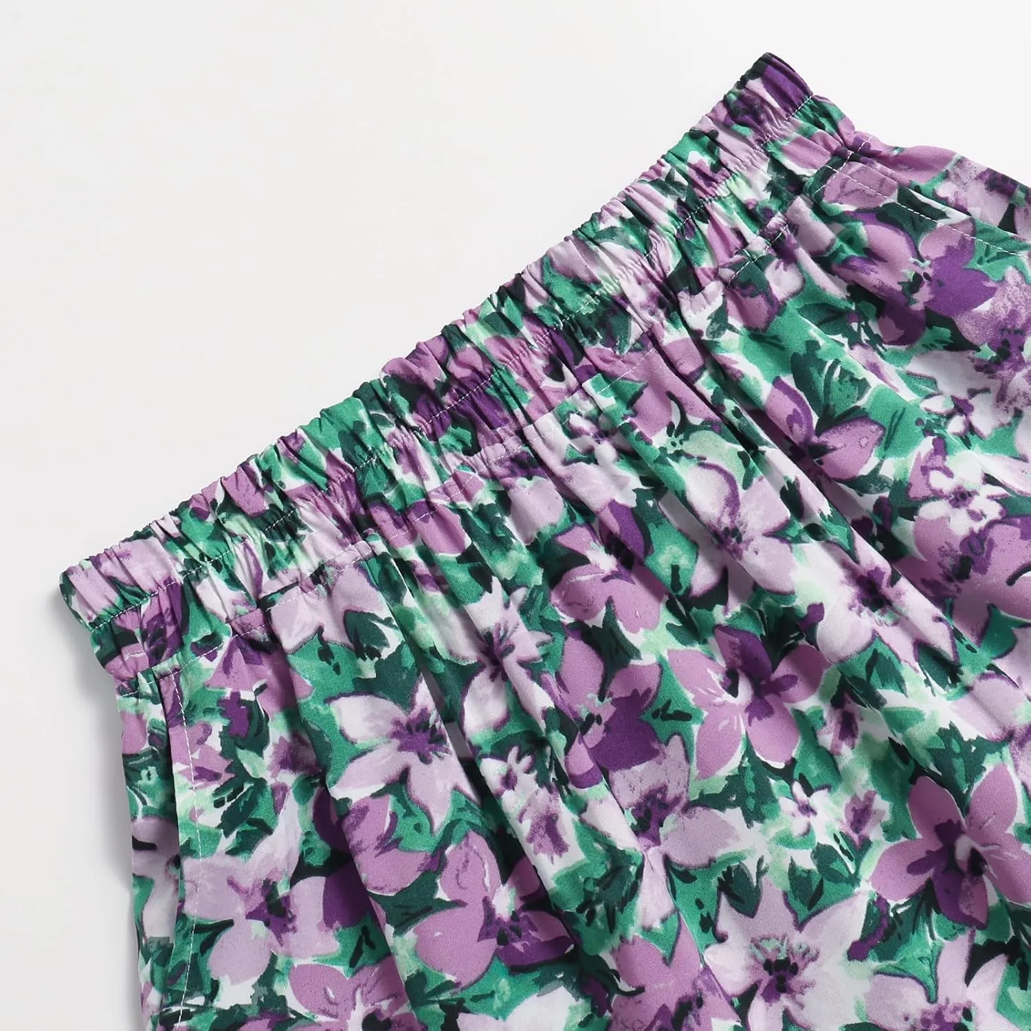 Women's Printed Skirt with Elastic Waist Broken Pleated Skirt with Pockets in Spring Summer and Autumn