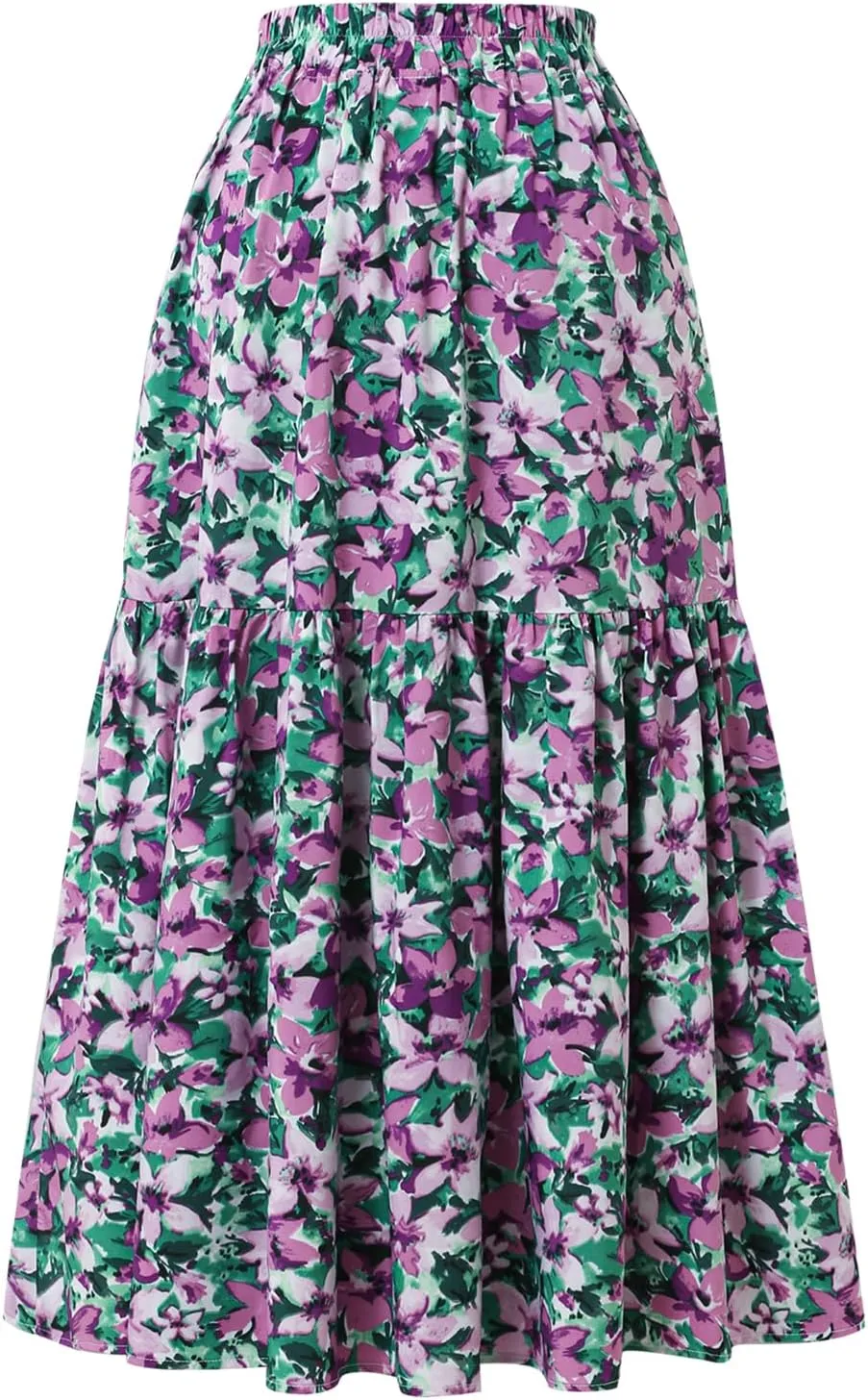 Women's Printed Skirt with Elastic Waist Broken Pleated Skirt with Pockets in Spring Summer and Autumn
