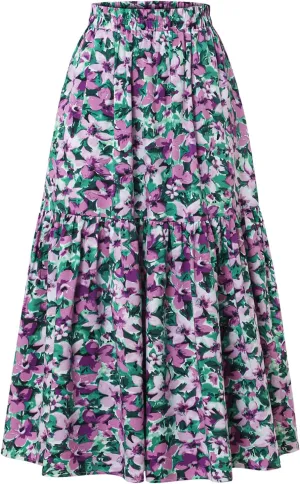 Women's Printed Skirt with Elastic Waist Broken Pleated Skirt with Pockets in Spring Summer and Autumn